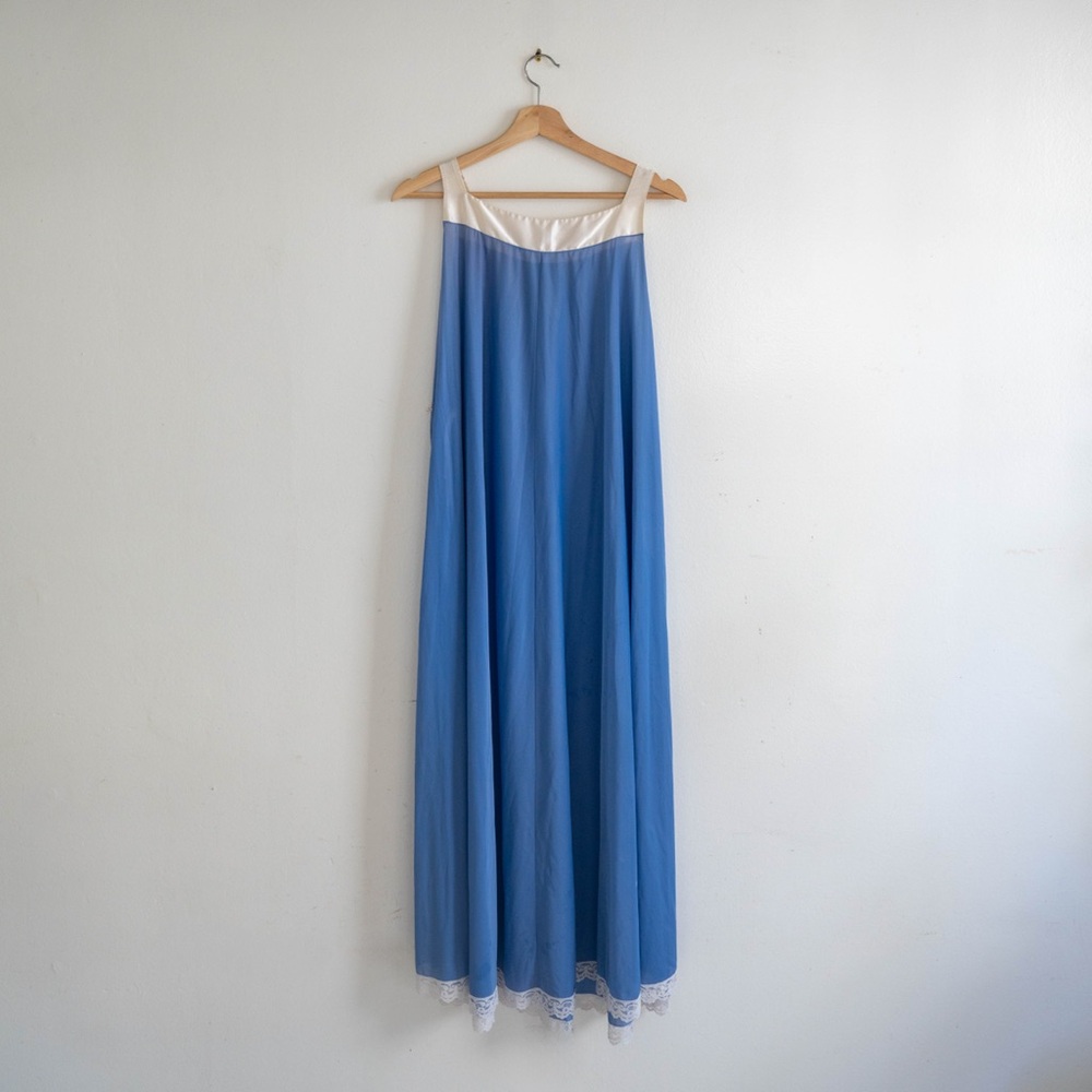 Vintage Blue Chiffon Slip Dress | Sheer Overlay | Tie Detail | Ethereal Maxi - Picture 3 of 4